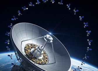 Satellite dish communicating in orbit